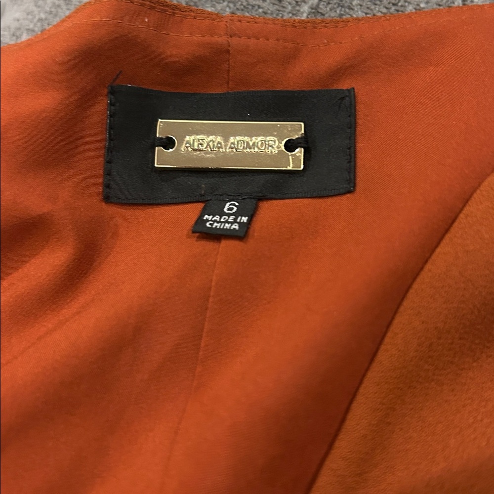 Alexia Admor Terracotta Orange V Neck High Waist Dress w/Pockets - Picture 3 of 5